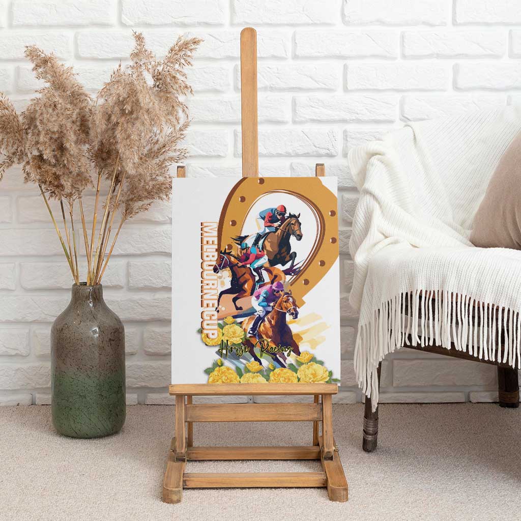 Melbourne Cup Australia Canvas Wall Art Horse Racing Horseshoe Mix Yellow Roses - Wonder Print Shop