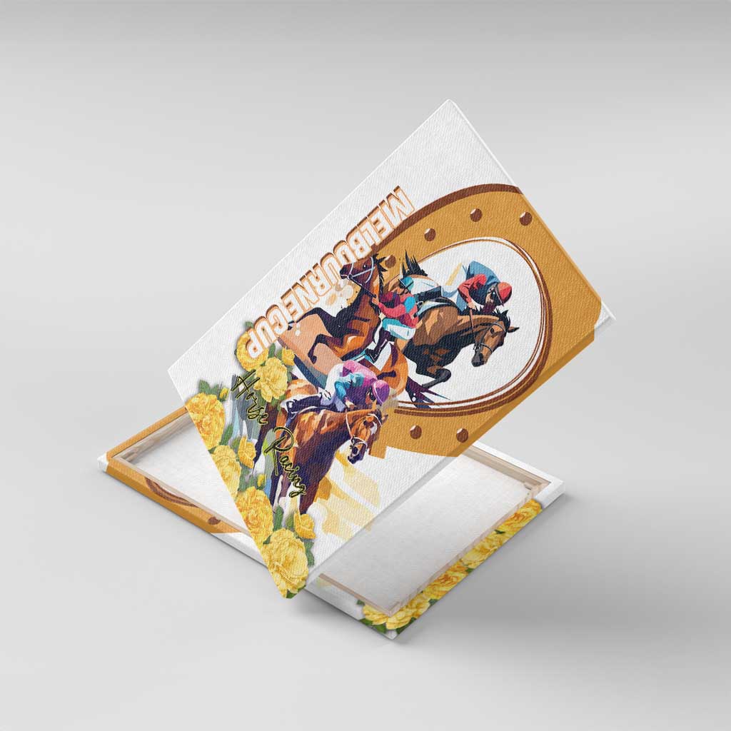 Melbourne Cup Australia Canvas Wall Art Horse Racing Horseshoe Mix Yellow Roses - Wonder Print Shop