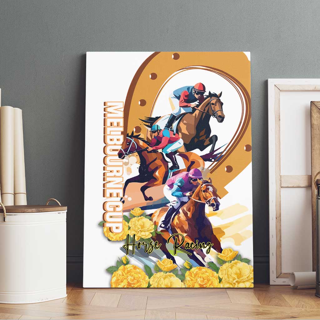 Melbourne Cup Australia Canvas Wall Art Horse Racing Horseshoe Mix Yellow Roses - Wonder Print Shop