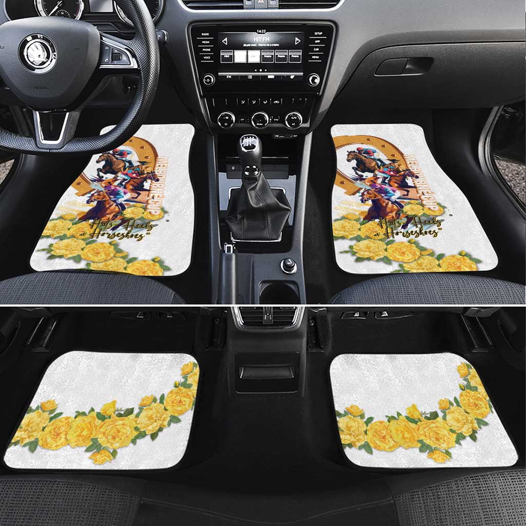 Melbourne Cup Australia Car Mats Horse Racing Horseshoe Mix Yellow Roses - Wonder Print Shop