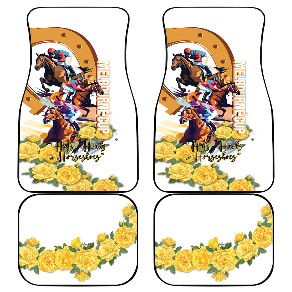 Melbourne Cup Australia Car Mats Horse Racing Horseshoe Mix Yellow Roses - Wonder Print Shop
