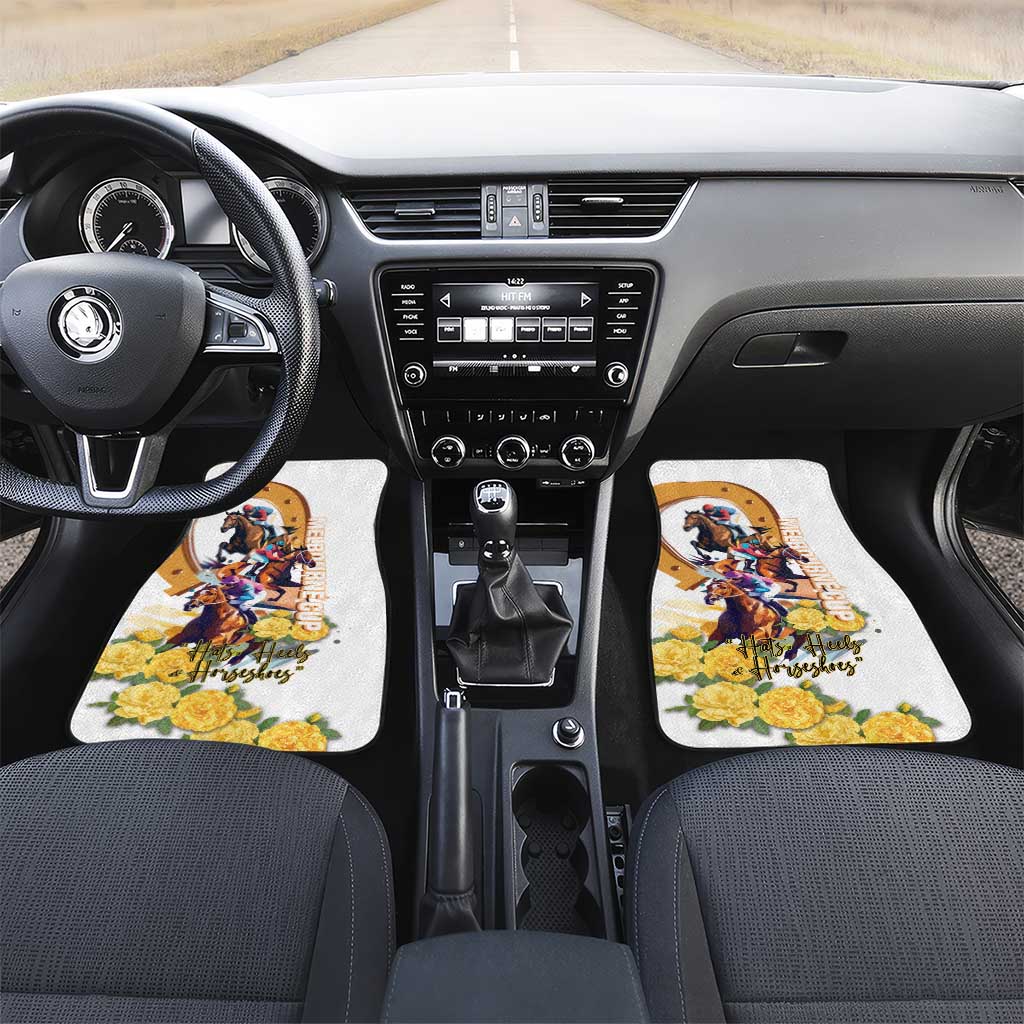 Melbourne Cup Australia Car Mats Horse Racing Horseshoe Mix Yellow Roses - Wonder Print Shop