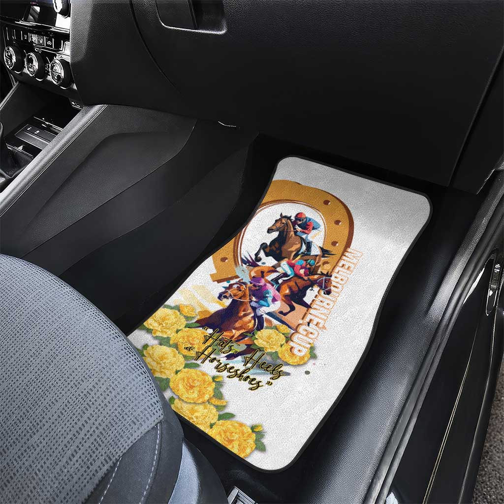 Melbourne Cup Australia Car Mats Horse Racing Horseshoe Mix Yellow Roses - Wonder Print Shop