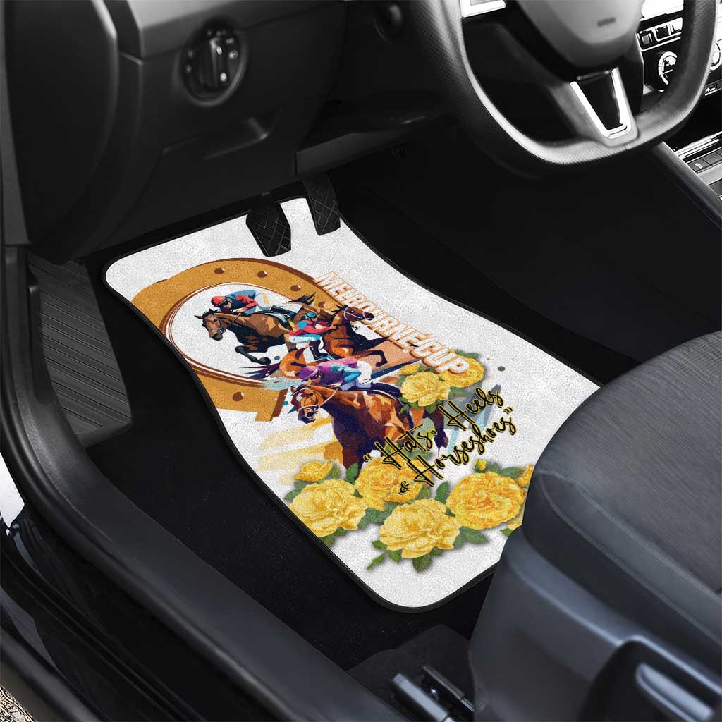 Melbourne Cup Australia Car Mats Horse Racing Horseshoe Mix Yellow Roses - Wonder Print Shop