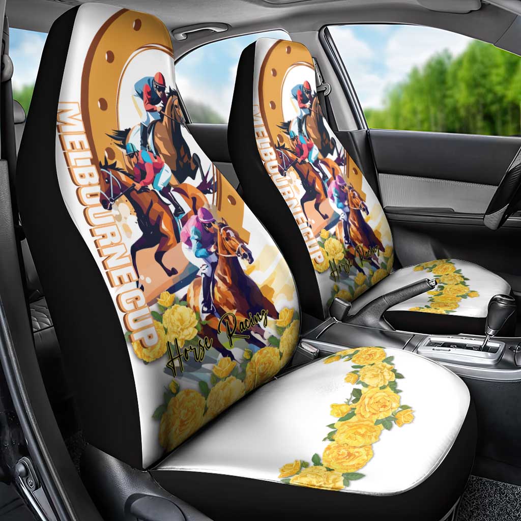 Melbourne Cup Australia Car Seat Cover Horse Racing Horseshoe Mix Yellow Roses - Wonder Print Shop