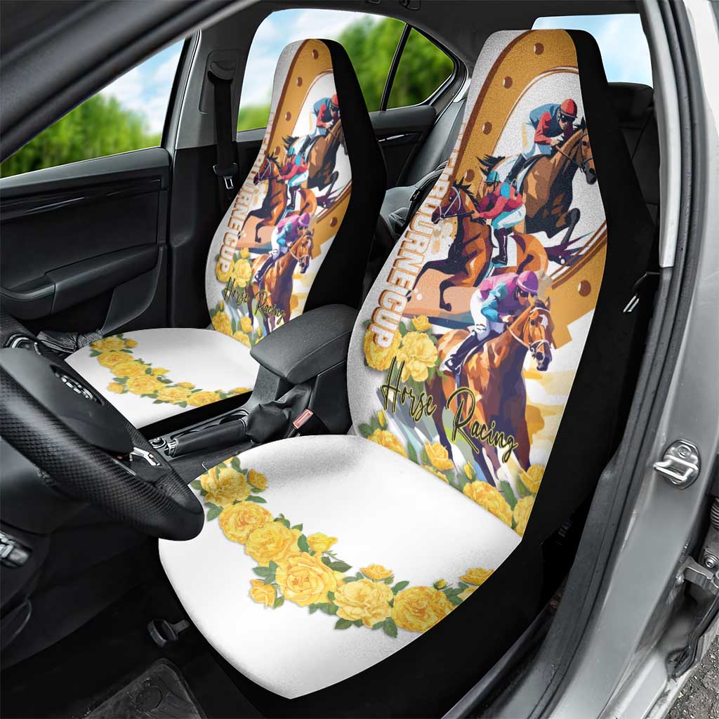 Melbourne Cup Australia Car Seat Cover Horse Racing Horseshoe Mix Yellow Roses - Wonder Print Shop