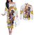 Melbourne Cup Australia Couples Matching Off The Shoulder Long Sleeve Dress and Long Sleeve Button Shirt Horse Racing Horseshoe Mix Yellow Roses - Wonder Print Shop