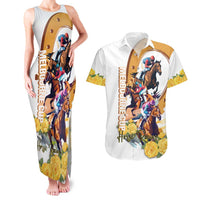 Melbourne Cup Australia Couples Matching Tank Maxi Dress and Hawaiian Shirt Horse Racing Horseshoe Mix Yellow Roses - Wonder Print Shop