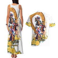Melbourne Cup Australia Couples Matching Tank Maxi Dress and Hawaiian Shirt Horse Racing Horseshoe Mix Yellow Roses - Wonder Print Shop