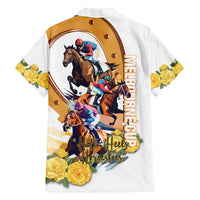 Melbourne Cup Australia Family Matching Long Sleeve Bodycon Dress and Hawaiian Shirt Horse Racing Horseshoe Mix Yellow Roses - Wonder Print Shop