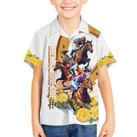 Melbourne Cup Australia Family Matching Long Sleeve Bodycon Dress and Hawaiian Shirt Horse Racing Horseshoe Mix Yellow Roses - Wonder Print Shop