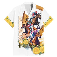 Melbourne Cup Australia Family Matching Mermaid Dress and Hawaiian Shirt Horse Racing Horseshoe Mix Yellow Roses - Wonder Print Shop