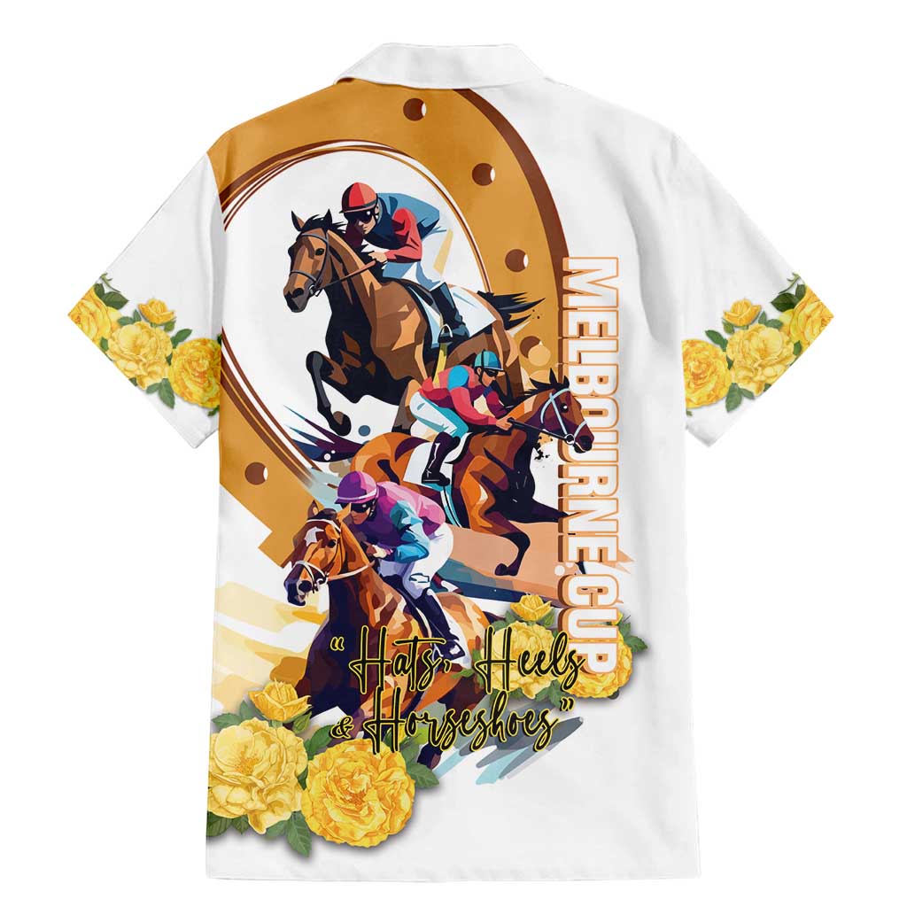 Melbourne Cup Australia Family Matching Mermaid Dress and Hawaiian Shirt Horse Racing Horseshoe Mix Yellow Roses - Wonder Print Shop