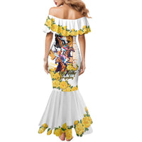 Melbourne Cup Australia Family Matching Mermaid Dress and Hawaiian Shirt Horse Racing Horseshoe Mix Yellow Roses - Wonder Print Shop