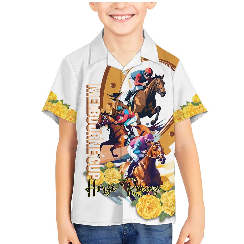 Melbourne Cup Australia Family Matching Mermaid Dress and Hawaiian Shirt Horse Racing Horseshoe Mix Yellow Roses - Wonder Print Shop