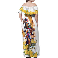 Melbourne Cup Australia Family Matching Off Shoulder Maxi Dress and Hawaiian Shirt Horse Racing Horseshoe Mix Yellow Roses - Wonder Print Shop