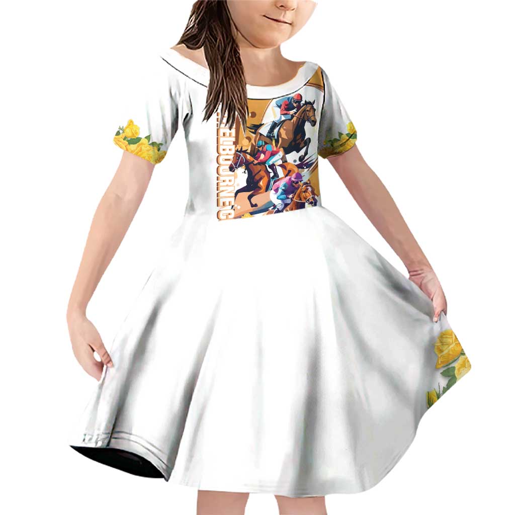 Melbourne Cup Australia Family Matching Off Shoulder Short Dress and Hawaiian Shirt Horse Racing Horseshoe Mix Yellow Roses - Wonder Print Shop