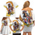 Melbourne Cup Australia Family Matching Off Shoulder Short Dress and Hawaiian Shirt Horse Racing Horseshoe Mix Yellow Roses - Wonder Print Shop