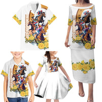Melbourne Cup Australia Family Matching Puletasi and Hawaiian Shirt Horse Racing Horseshoe Mix Yellow Roses - Wonder Print Shop