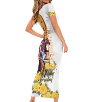 Melbourne Cup Australia Family Matching Short Sleeve Bodycon Dress and Hawaiian Shirt Horse Racing Horseshoe Mix Yellow Roses - Wonder Print Shop