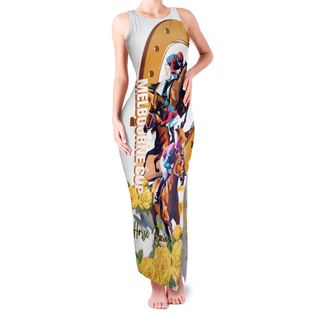 Melbourne Cup Australia Family Matching Tank Maxi Dress and Hawaiian Shirt Horse Racing Horseshoe Mix Yellow Roses - Wonder Print Shop