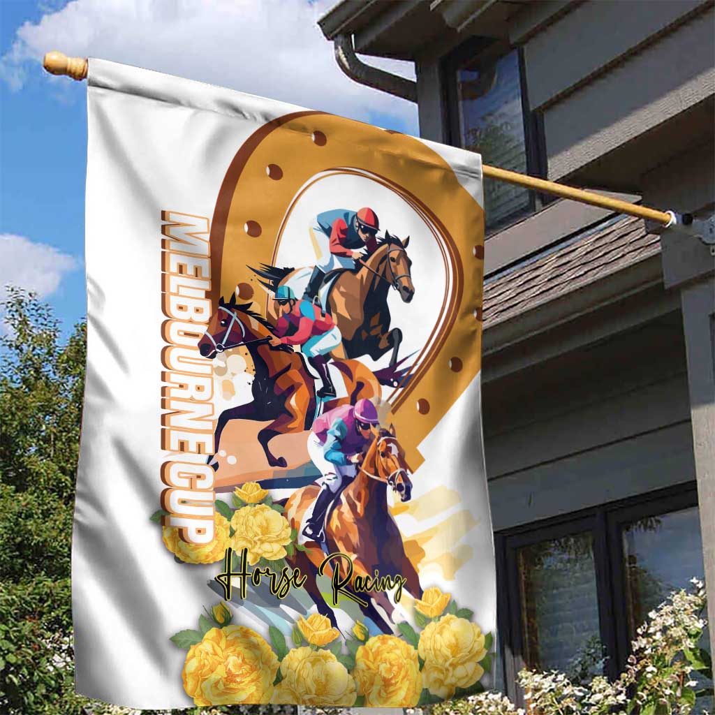 Melbourne Cup Australia Garden Flag Horse Racing Horseshoe Mix Yellow Roses - Wonder Print Shop
