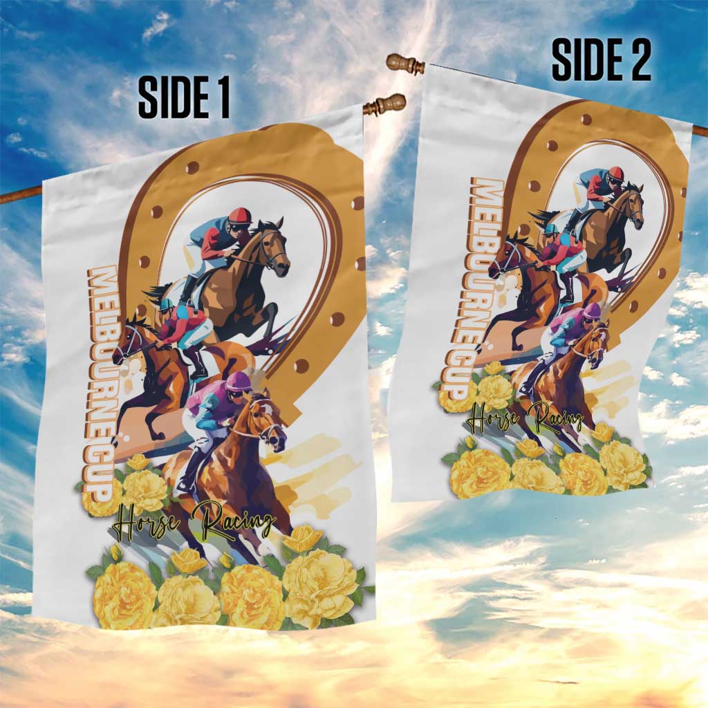 Melbourne Cup Australia Garden Flag Horse Racing Horseshoe Mix Yellow Roses - Wonder Print Shop