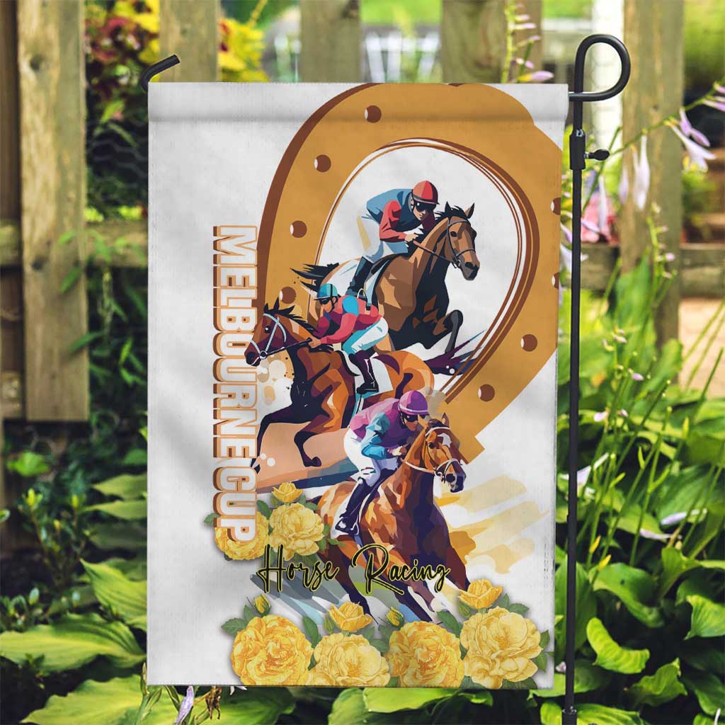 Melbourne Cup Australia Garden Flag Horse Racing Horseshoe Mix Yellow Roses - Wonder Print Shop
