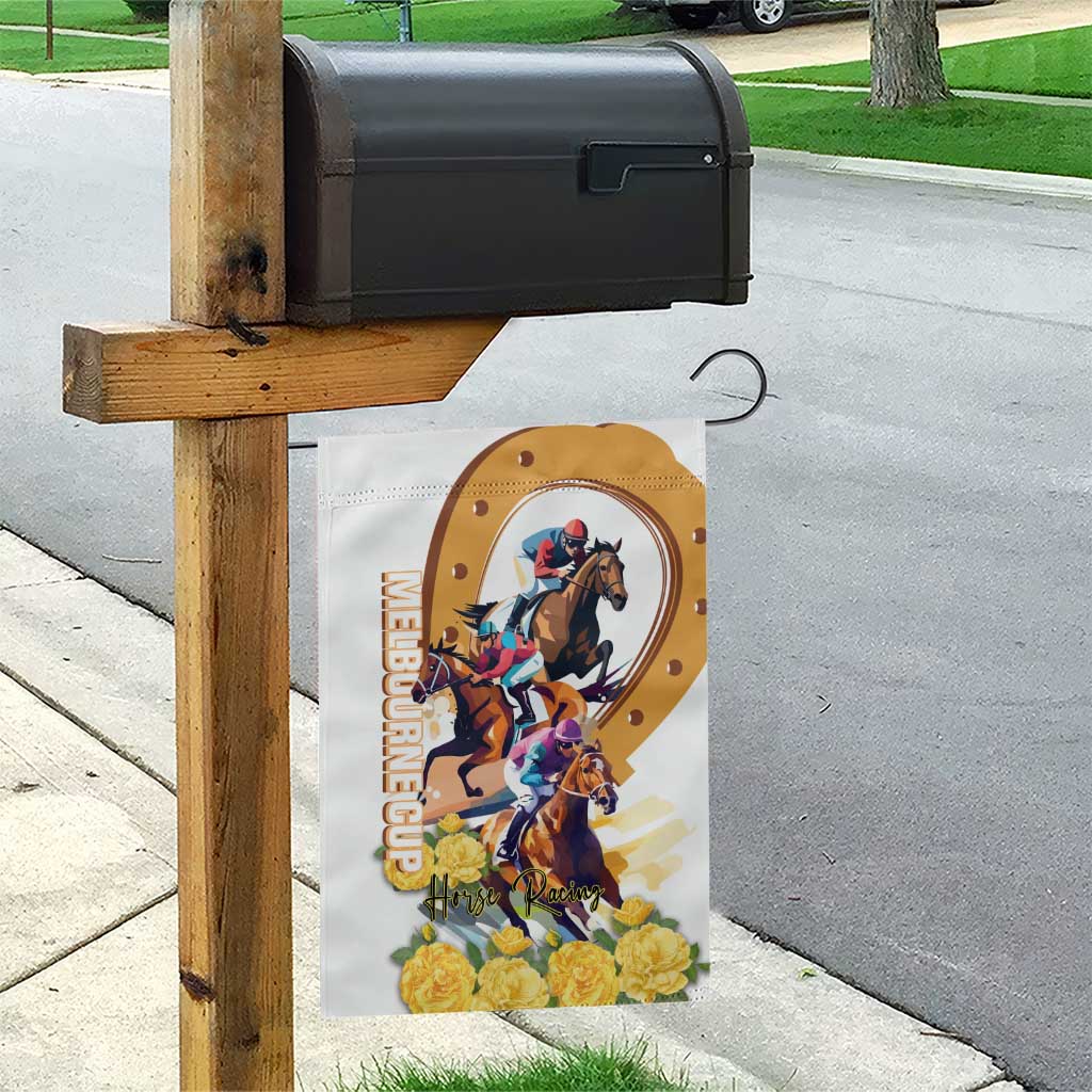 Melbourne Cup Australia Garden Flag Horse Racing Horseshoe Mix Yellow Roses - Wonder Print Shop