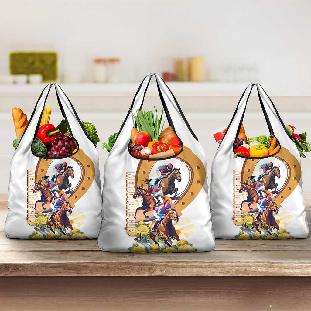 Melbourne Cup Australia Grocery Bag Horse Racing Horseshoe Mix Yellow Roses - Wonder Print Shop