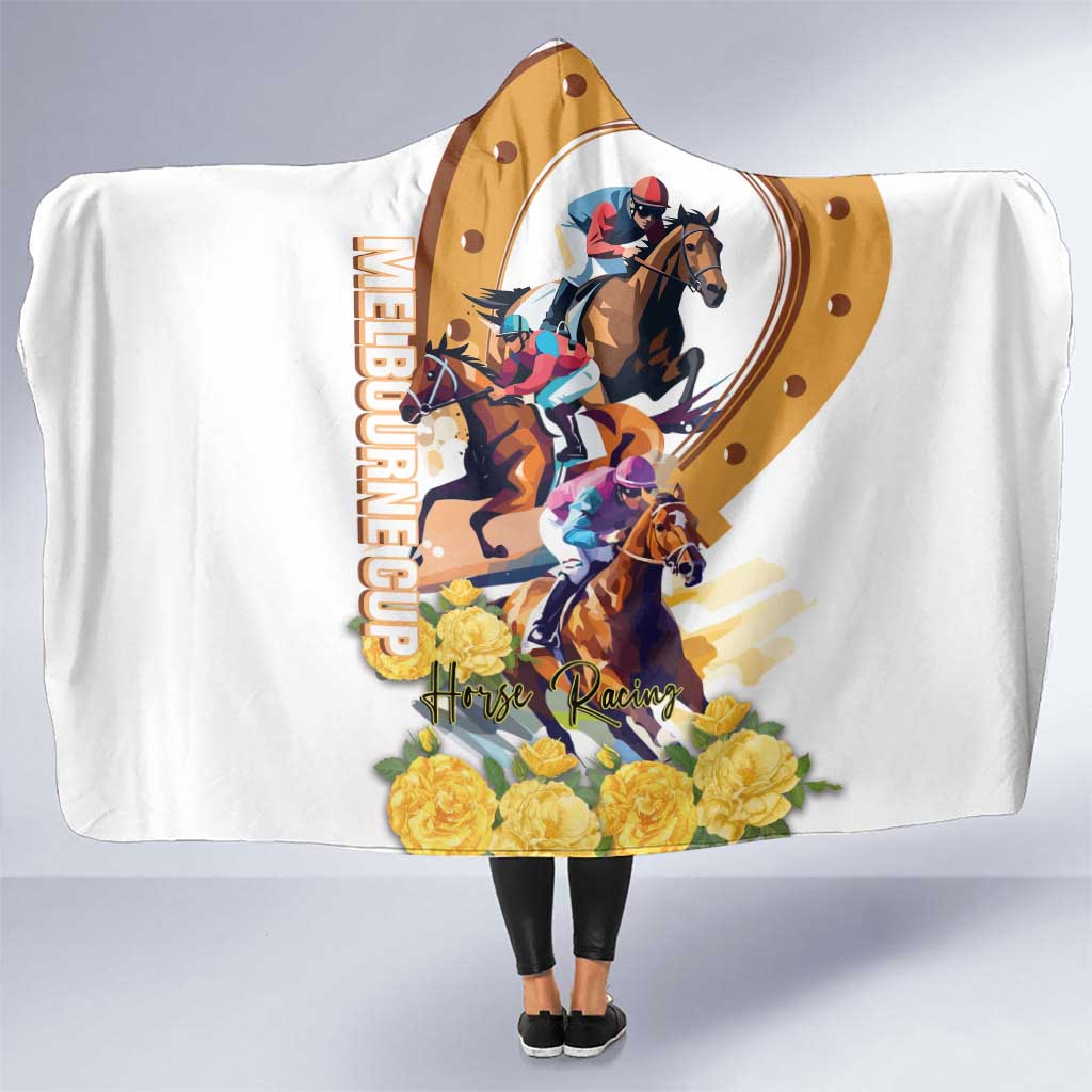 Melbourne Cup Australia Hooded Blanket Horse Racing Horseshoe Mix Yellow Roses - Wonder Print Shop