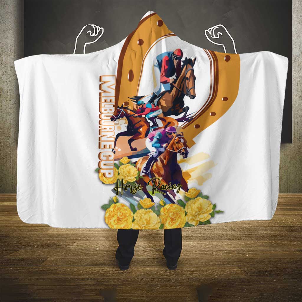 Melbourne Cup Australia Hooded Blanket Horse Racing Horseshoe Mix Yellow Roses - Wonder Print Shop