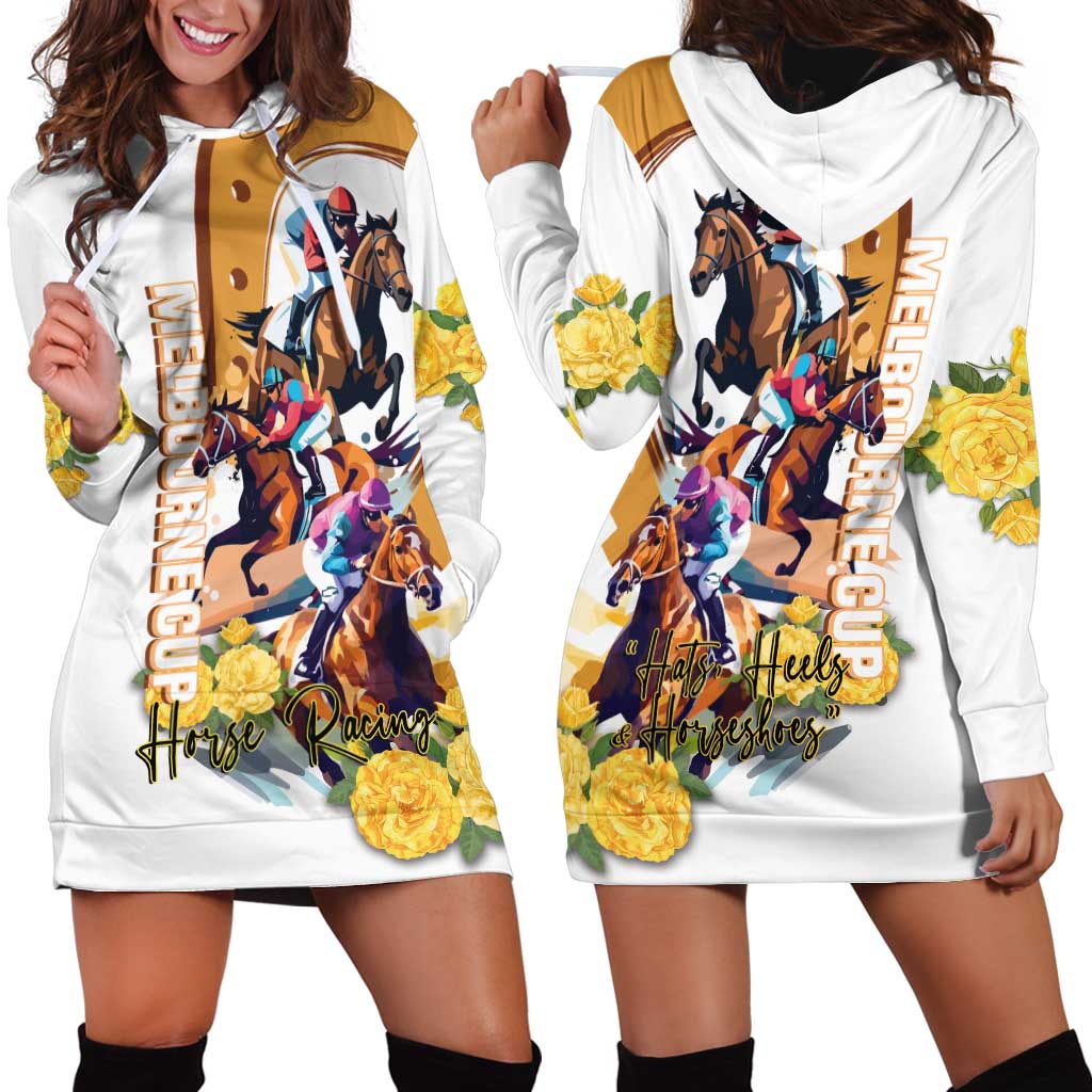 Melbourne Cup Australia Hoodie Dress Horse Racing Horseshoe Mix Yellow Roses - Wonder Print Shop