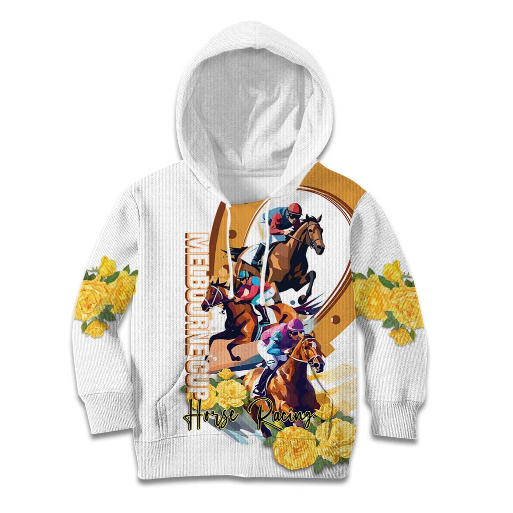 Melbourne Cup Australia Kid Hoodie Horse Racing Horseshoe Mix Yellow Roses - Wonder Print Shop