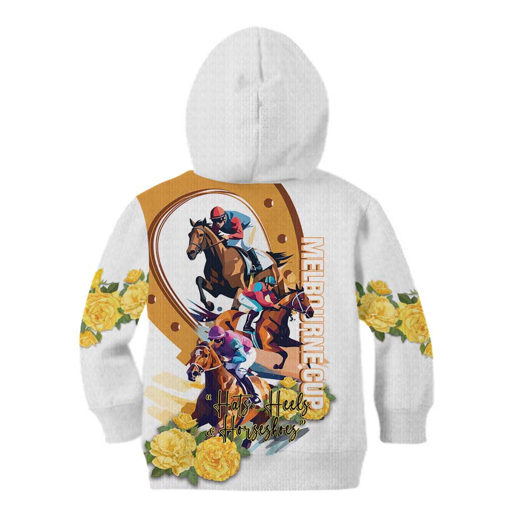Melbourne Cup Australia Kid Hoodie Horse Racing Horseshoe Mix Yellow Roses - Wonder Print Shop