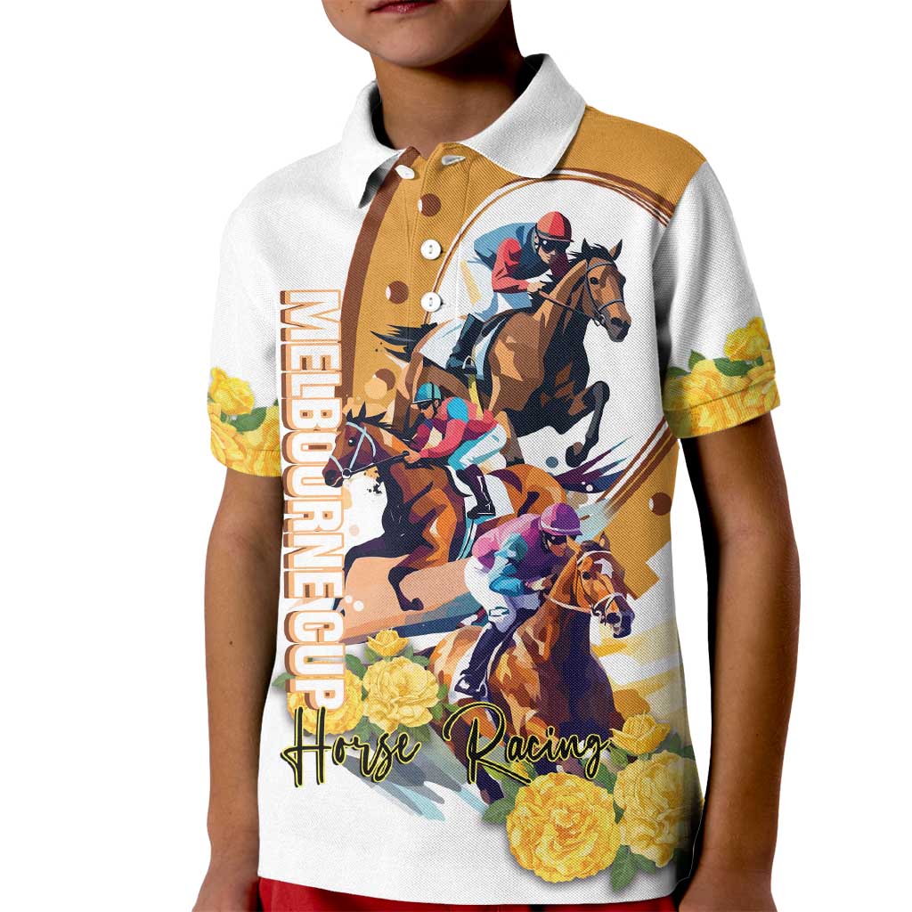 Melbourne Cup Australia Kid Polo Shirt Horse Racing Horseshoe Mix Yellow Roses - Wonder Print Shop