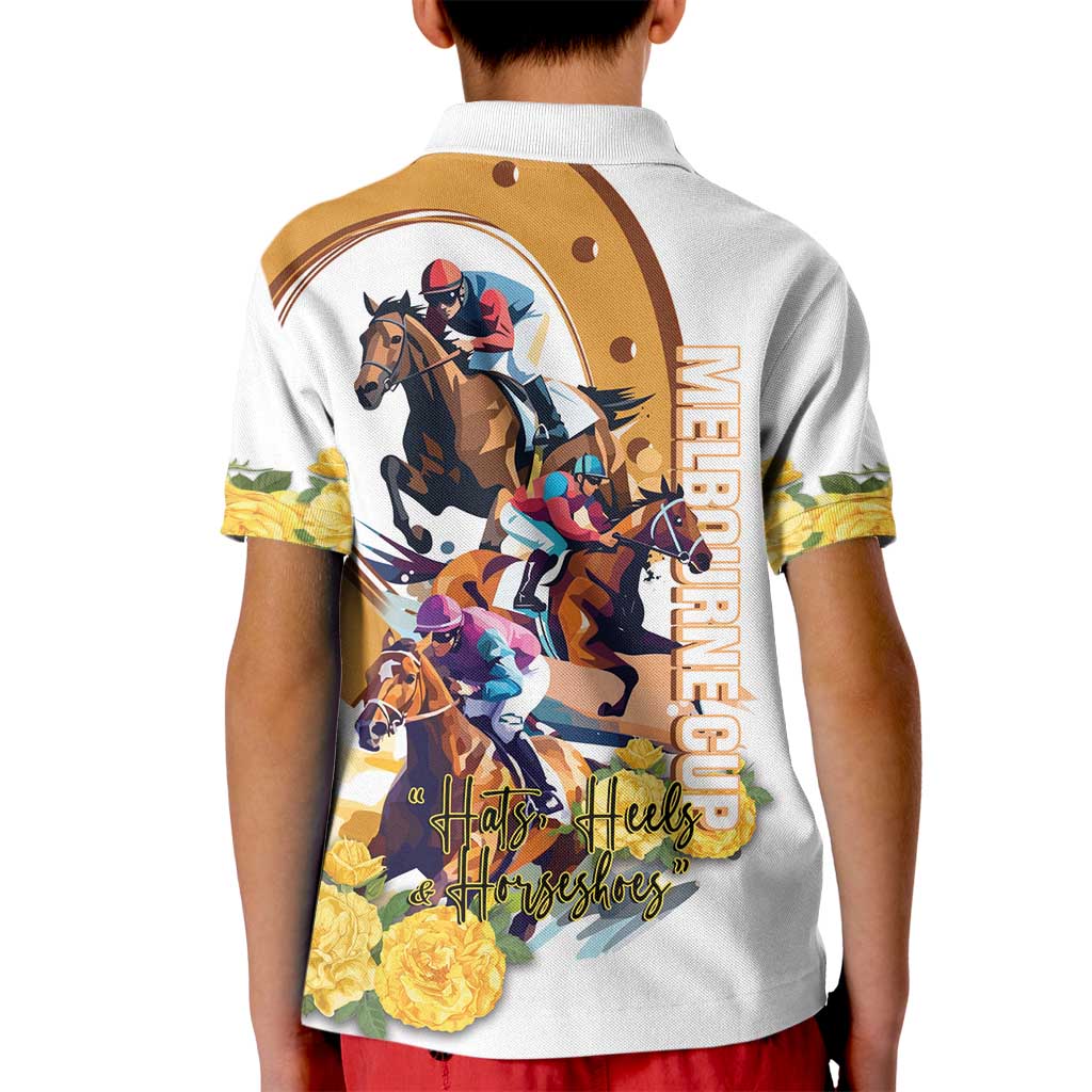 Melbourne Cup Australia Kid Polo Shirt Horse Racing Horseshoe Mix Yellow Roses - Wonder Print Shop