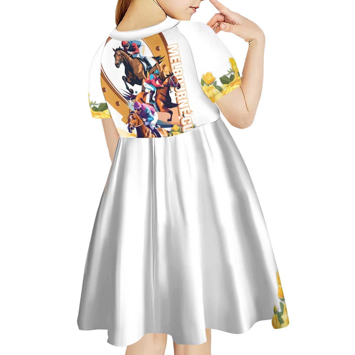 Melbourne Cup Australia Kid Short Sleeve Dress Horse Racing Horseshoe Mix Yellow Roses - Wonder Print Shop