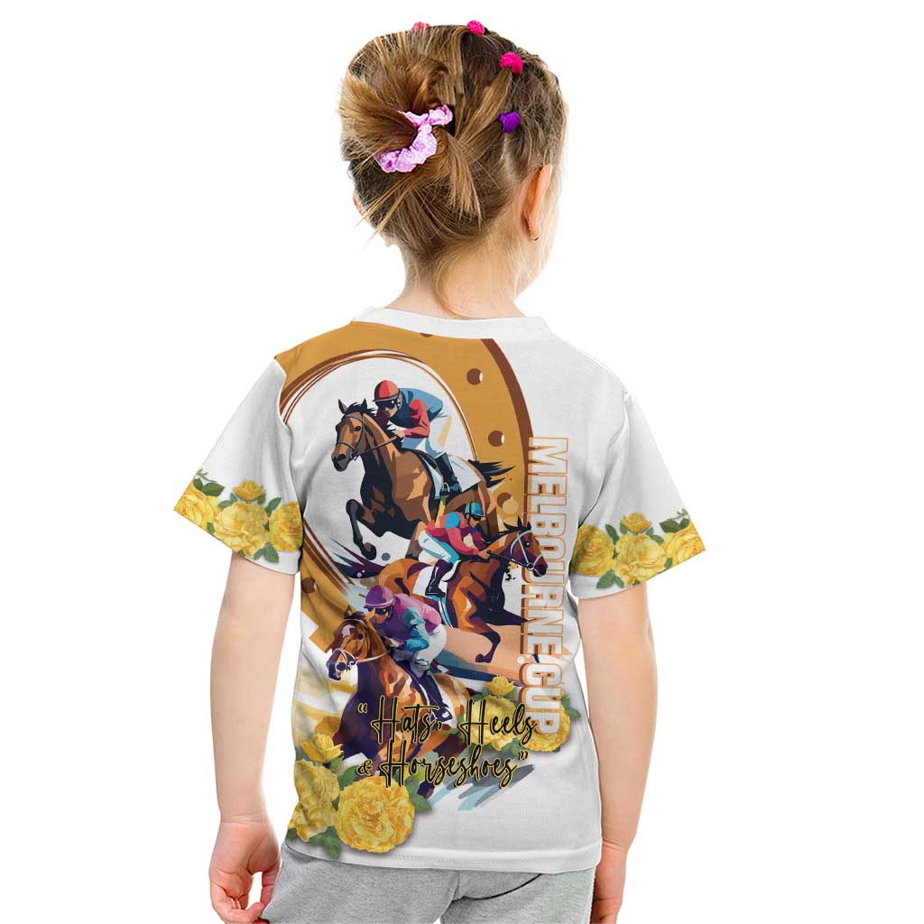 Melbourne Cup Australia Kid T Shirt Horse Racing Horseshoe Mix Yellow Roses - Wonder Print Shop