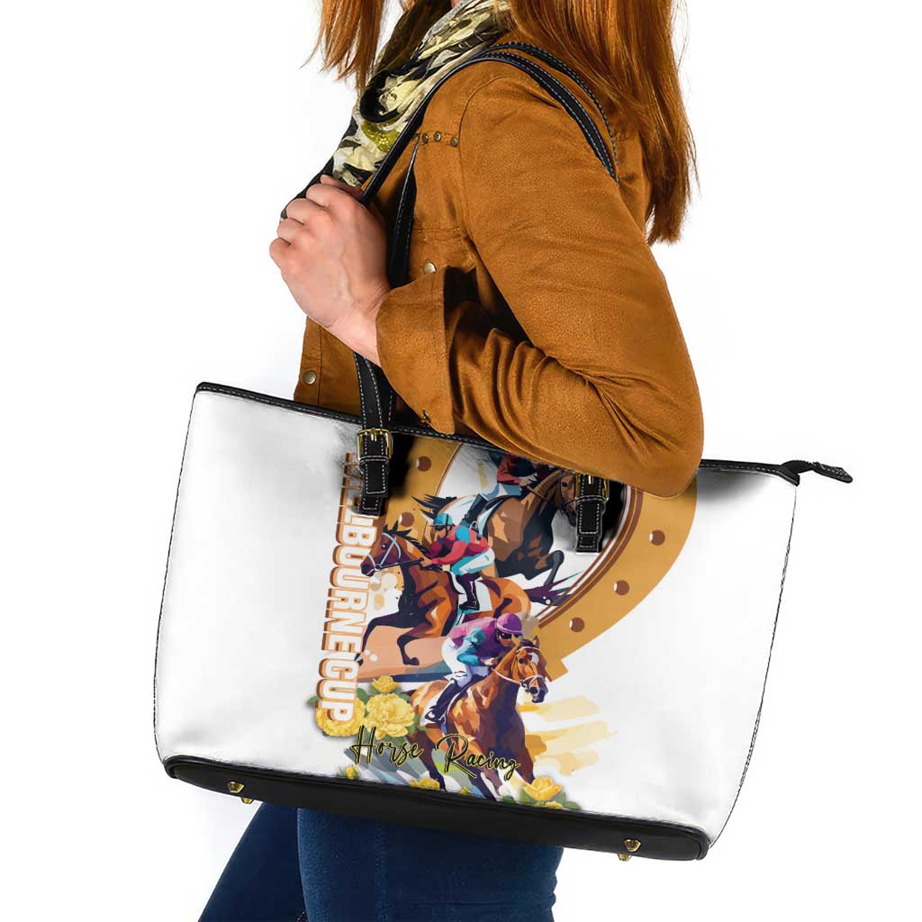 Melbourne Cup Australia Leather Tote Bag Horse Racing Horseshoe Mix Yellow Roses - Wonder Print Shop