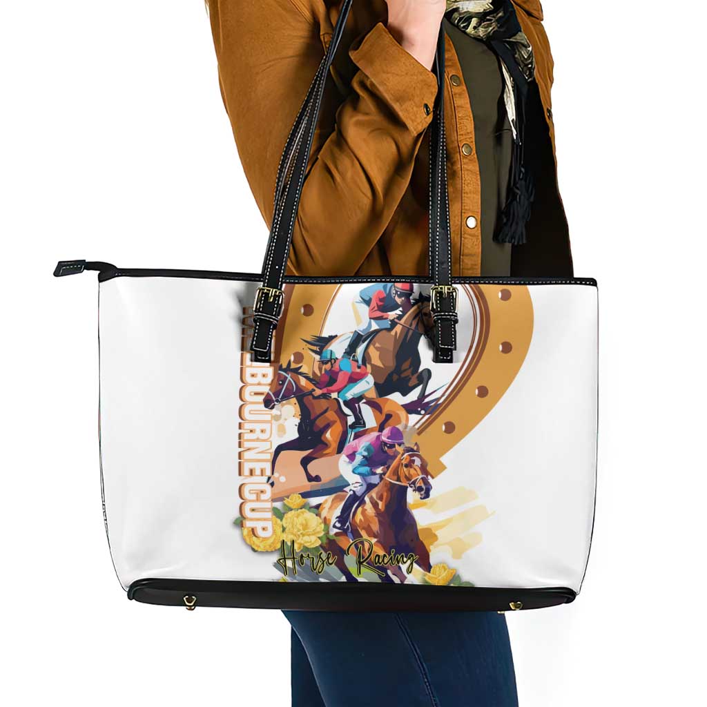 Melbourne Cup Australia Leather Tote Bag Horse Racing Horseshoe Mix Yellow Roses - Wonder Print Shop