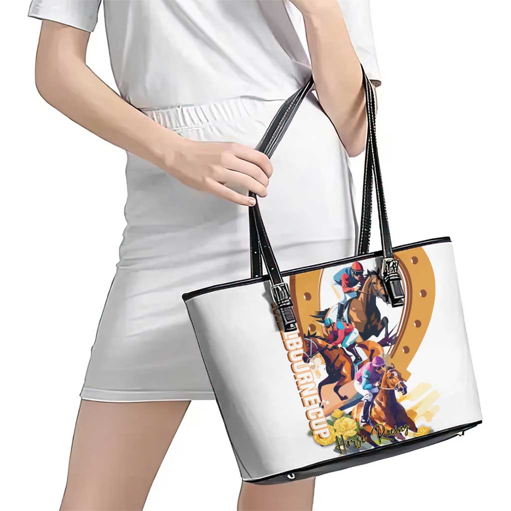 Melbourne Cup Australia Leather Tote Bag Horse Racing Horseshoe Mix Yellow Roses - Wonder Print Shop