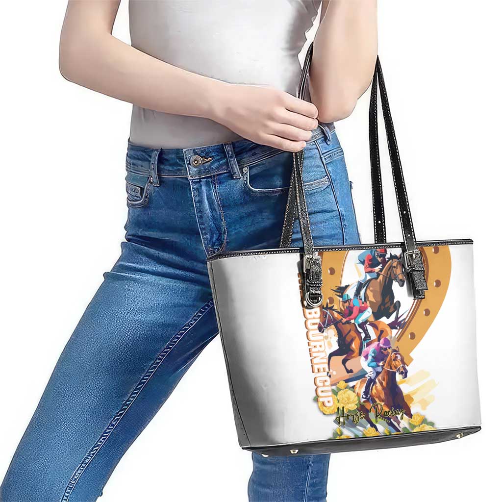 Melbourne Cup Australia Leather Tote Bag Horse Racing Horseshoe Mix Yellow Roses - Wonder Print Shop