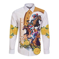 Melbourne Cup Australia Long Sleeve Button Shirt Horse Racing Horseshoe Mix Yellow Roses - Wonder Print Shop