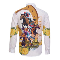 Melbourne Cup Australia Long Sleeve Button Shirt Horse Racing Horseshoe Mix Yellow Roses - Wonder Print Shop