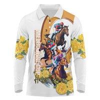 Melbourne Cup Australia Long Sleeve Polo Shirt Horse Racing Horseshoe Mix Yellow Roses - Wonder Print Shop