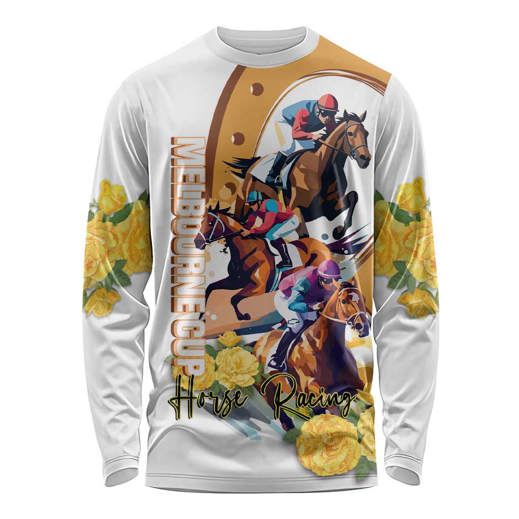 Melbourne Cup Australia Long Sleeve Shirt Horse Racing Horseshoe Mix Yellow Roses - Wonder Print Shop