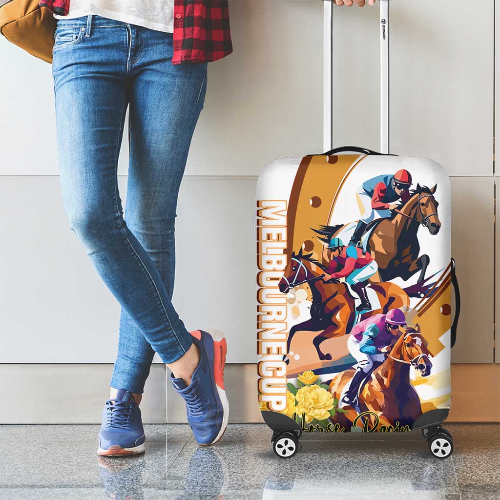 Melbourne Cup Australia Luggage Cover Horse Racing Horseshoe Mix Yellow Roses - Wonder Print Shop