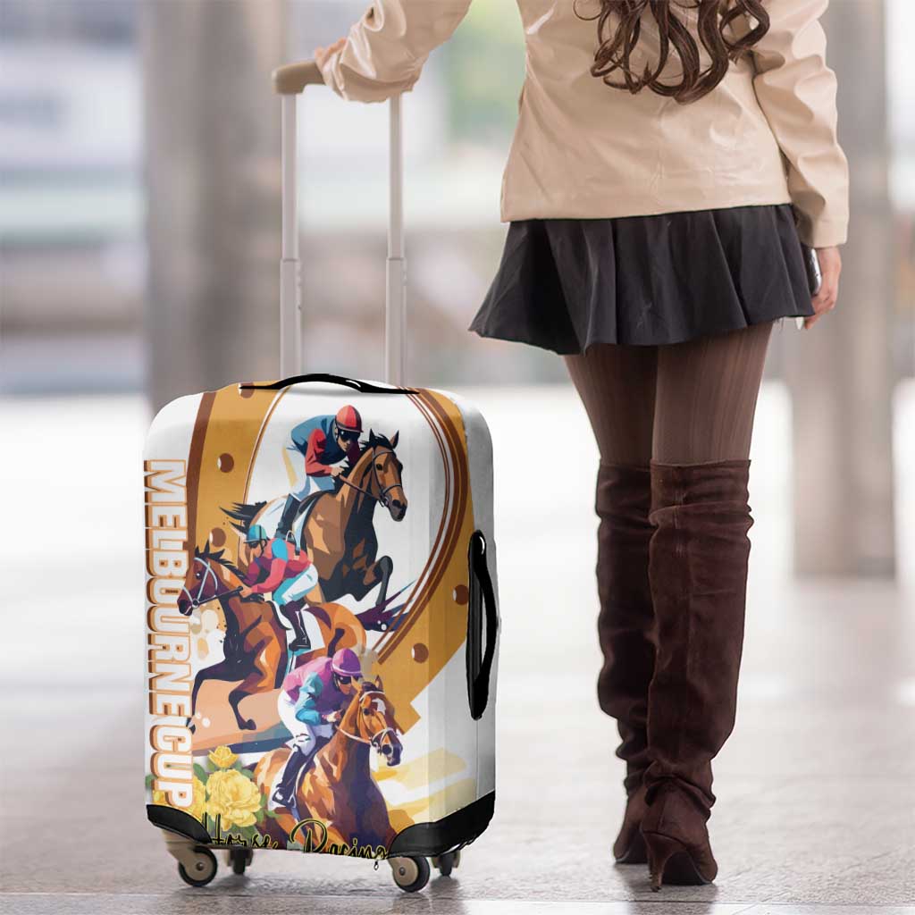 Melbourne Cup Australia Luggage Cover Horse Racing Horseshoe Mix Yellow Roses - Wonder Print Shop