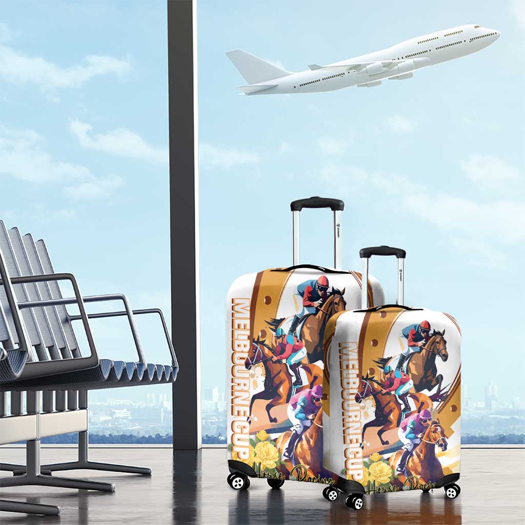 Melbourne Cup Australia Luggage Cover Horse Racing Horseshoe Mix Yellow Roses - Wonder Print Shop